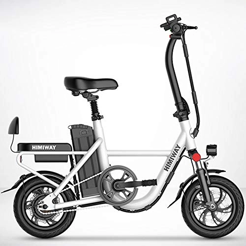 Electric Bike : ZBB Folding Electric Bike - Portable and Easy to Store in Caravan 350W Brushless Motor Removable 48V Lithium-Ion Battery with LCD Speed Display for Adult, White, 100to150KM