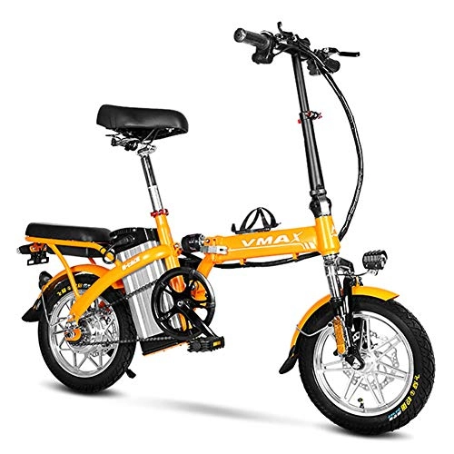 Electric Bike : ZBB Folding Electric Bike - Portable and Easy to Store in Caravan Motor Home Short Charge with Removable Lithium-Ion Battery and 240W Brushless Silent Motor E-Bike for Adult, Orange, 50to80KM