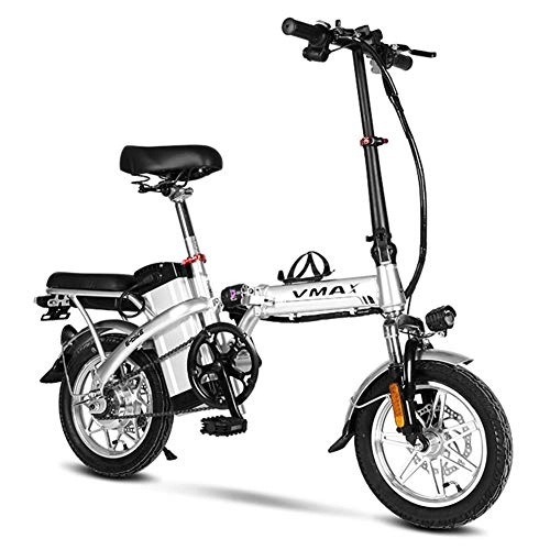 Electric Bike : ZBB Folding Electric Bike - Portable and Easy to Store in Caravan Motor Home Short Charge with Removable Lithium-Ion Battery and 240W Brushless Silent Motor E-Bike for Adult, Silver, 90to120KM