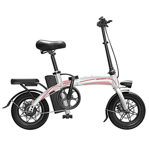Electric Bike : ZBB Folding Electric Bike - Portable and Easy to Store Lithium-Ion Battery and Silent Motor E-Bike Thumb Throttle with LCD Speed Display Max Speed 35 km / h Disc Brakes, White, 30to60KM