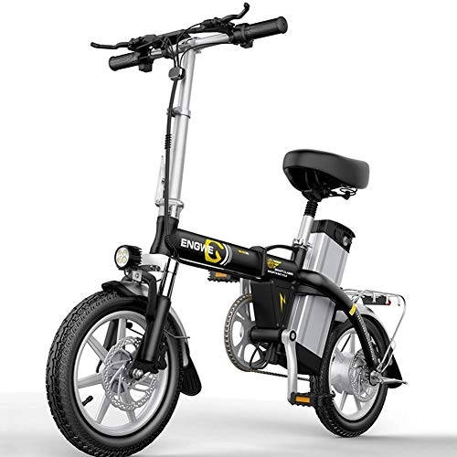 Electric Bike : ZBB Folding Electric Bike with 48V Removable Lithium-Ion Battery, 14 inch E-bike with 400W Brushless Motor Aluminum Alloy Frame Maximum Speed 30 KM / h for Adult Women Men, Black, 80to150KM