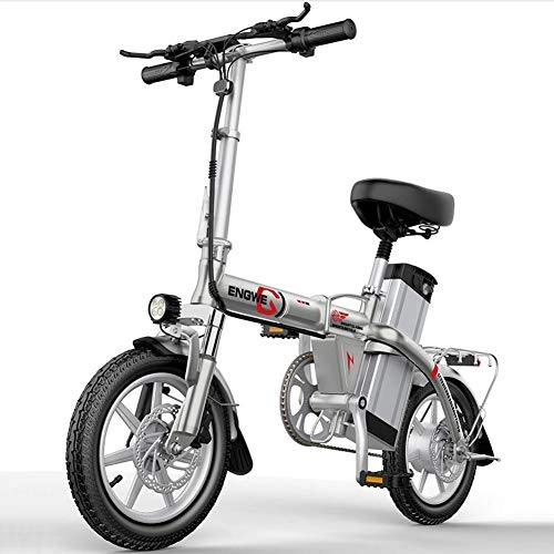 Electric Bike : ZBB Folding Electric Bike with 48V Removable Lithium-Ion Battery, 14 inch E-bike with 400W Brushless Motor Aluminum Alloy Frame Maximum Speed 30 KM / h for Adult Women Men, Silver, 80to150KM
