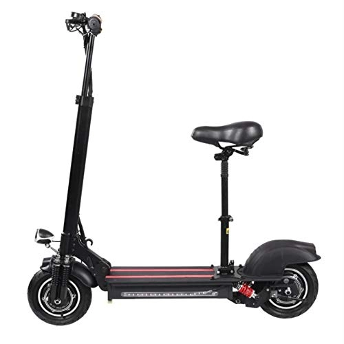 Electric Bike : ZBB Lightweight Adult Electric Scooter, 200 kg Max Load with Seat 10 Inch 50km / H, Lithium Battery 48V 8AH, 1000W Rear Wheel Single Motor Drive With LED Light and HD Display, Black, 100Km