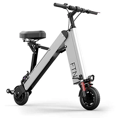 Electric Bike : ZBB Lightweight and Aluminum Alloy Folding E-Bike, Power Assist, and 36V Lithium Ion Battery, Electric Bike with 8 Inch Wheels and 350W Brushless Motor Fixed Speed Cruise, Silver, 25to30KM