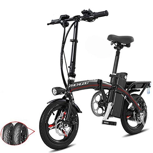 Electric Bike : ZBB Lightweight and Aluminum Folding E-Bike with Pedals, Power Assist, and 48V Lithium Ion Battery, Electric Bike with 14 inch Wheels and 400W Hub Motor Black, Black, 40to60KM