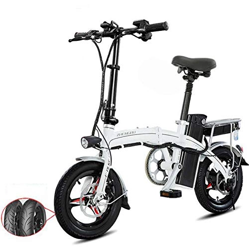 Electric Bike : ZBB Lightweight and Aluminum Folding E-Bike with Pedals, Power Assist, and 48V Lithium Ion Battery, Electric Bike with 14 inch Wheels and 400W Hub Motor Black, White, 50to100KM