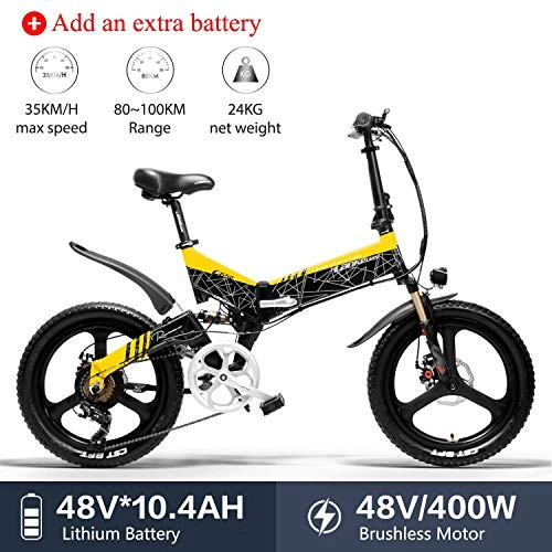 Electric Bike : ZHANGYY Electric Bicycle 20 x 2.4 inch Mountain Bike Folding Electric city Bike for Adult 400w 48v 10.4ah Lithium Battery Shimano 7 Speed for woman / man bike