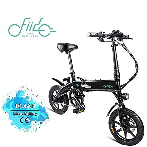 Electric Bike : Zhaoyun D1 Folding Electric Bicycle, 250W 7.8Ah / 10.4Ah Lithium Battery Electric Bike with Front LED Light for Adult Black (Color : 10.4NoirD1)