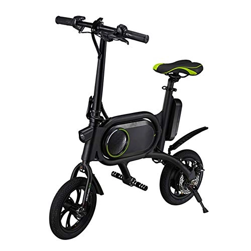Electric Bike : ZHaoZC 12 in Folding Electric Bike, Retractable Seat With Usb Charging Interface for Adult Small Electric Car, Dual Disc Brake 250W Brushless Motor and Double Disc Mechanical Brake