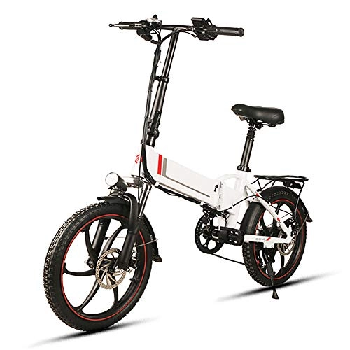Electric Bike : ZHaoZC Folding Electric Bike, Smart Mountain Bike for Adults, 350W Aluminum Alloy Bicycle Removable 48V / 10.4Ah Lithium-Ion Battery with 3 Riding Modes, White