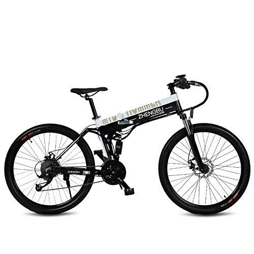 Electric Bike : ZHENGBU 26" Folding Ebike, 27 Speed Mountain Bike, 240W 48V 10Ah, Aluminum Alloy Frame and Rim, Full Suspension (White, 10Ah)