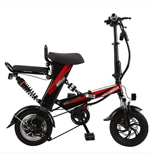 Electric Bike : ZHHWYP Folding electric bicycle small adult battery car mini electric car lithium battery driving, Red, 48V8AH30km