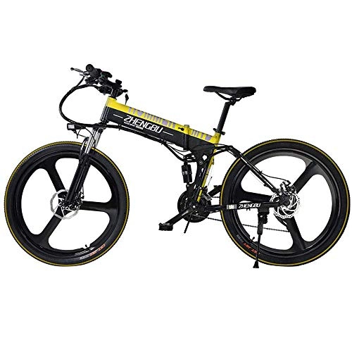 Electric Bike : ZHIPENG Electric Mountain Bike, 240W 26'' Foldable Professional Electric Bike, with Removable 48V 10Ah Lithium Ion Battery, 30 Speed Transmission, Suitable for Adults, Yellow