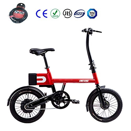 Electric Bike : Zhixing High-carbon steel Foldable Electric Mountain Bike 16" Citybike Commuter Bike with 36 V 6 Ah Removable Lithium Battery LCD Display Drum brake Ebike Ultralight, Red