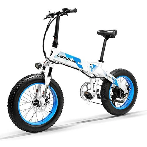 Electric Bike : ZHXH 20 Inch Folding Electric Bicycle 48V 500W 4.0 Fat Tire Max Speed 35Km / H Waterproof Foldable Electric Bike, Blue