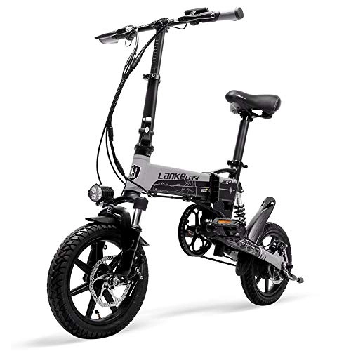 Electric Bike : ZHXH European Quality Level 14" Inch Portable Folding Electric Bicycle Mini E-Bike with Removable Lithium Battery, Black Grey