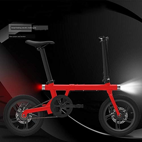 Electric Bike : ZHYU Aluminum alloy ultralight folding electric bicycle 16 inch folding lithium electric vehicle-red