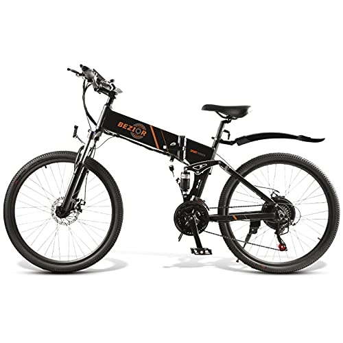 Electric Bike : ZIEM 500W 26-inch folding electric bicycle 21-speed shock-absorbing power-assisted electric bicycle with shock absorber front fork electric bicycle 10.4AH battery 80 kilometers endurance commuting