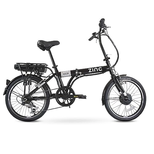 Electric Bike : Zinc Eco Pro Electric Folding Bike| 250W Motor, up to 34.2 Mile Range, 6 Speed Shimano Gears, Adjustable Seat