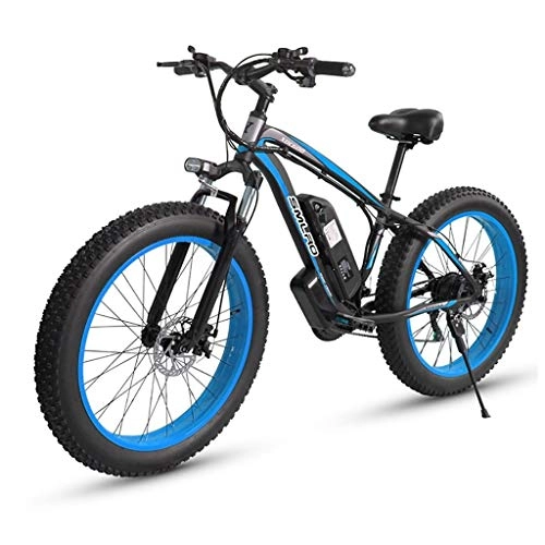 Electric Bike : ZJGZDCP 1000W 26inch Electric Mountain Bike Fat Tire E-Bike 7 Speeds Beach Cruiser Sports Mountain Bikes Full Suspension Lithium Battery Hydraulic Disc Brakes (Color : Blue, Size : 1000w-15Ah)