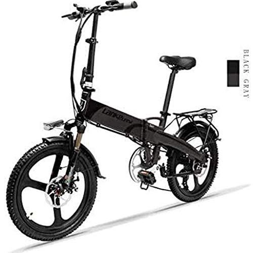 Electric Bike : ZJGZDCP 20-inch Foldable Electric Bike 48V 240W 12.8Ah Lithium Battery City Bicycle 7 Speed E-Bikes 5 Speed Adult Male and Female Mini Mountain Bike With Anti-theft Device (Color : Black)