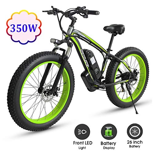 Electric Bike : ZJGZDCP 21 Speed 350W Folding Electric Bike 26inch * 4.0 Fat Bike 5 PAS Hydraulic Disc Brake 48V 10 / 15Ah Removable Lithium Battery Charging (Color : Green, Size : 350W-10Ah)