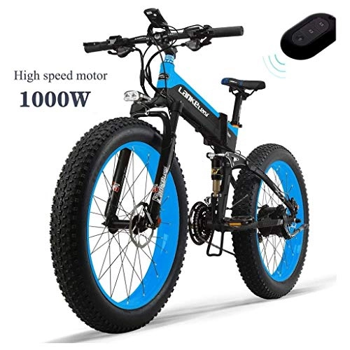 Electric Bike : ZJGZDCP 26 '' 4.0 Tire Electric Bike 48V 14.5AH All-round E-bike 1000W Engine 27-speed Snow Mountain Electric Bicycle Adult Female / male With Anti-theft Device (Color : Blue)
