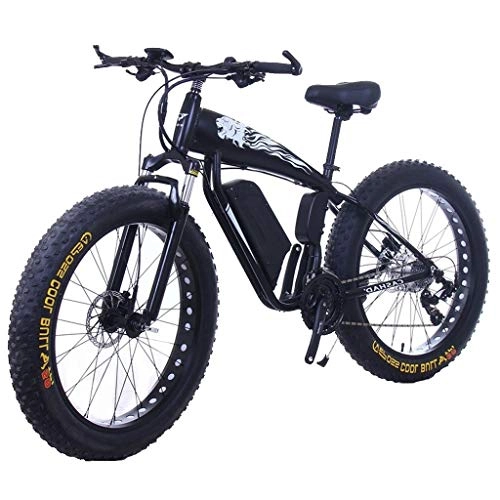 Electric Bike : ZJGZDCP 26 Inch Fat Tire Electric Bike 48V 400W Snow Electric Bicycle 27 Speed Mountain Electric Bikes Lithium Battery Disc Brake (Color : 15Ah, Size : Black)