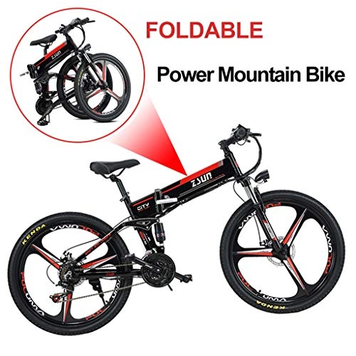 Electric Bike : ZJGZDCP 350W 48V Folding Electric Bike Removable Lithium Battery Beach Snow Bicycle Moped Electric Mountain Bike Powerful Motor Aluminum Frame (Color : Black)