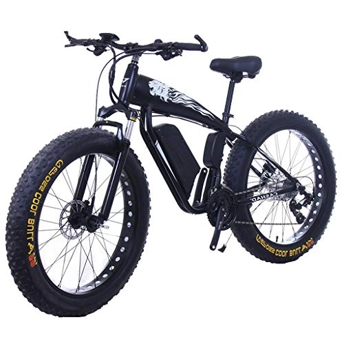 Electric Bike : ZJGZDCP 48V 10AH Electric Bike 26 X 4.0 Inch Fat Tire 30 Speed E Bikes Shifting Lever Electric Bikes For Adult Female / Male For Mountain Bike Snow Bike (Color : 15Ah, Size : Black)