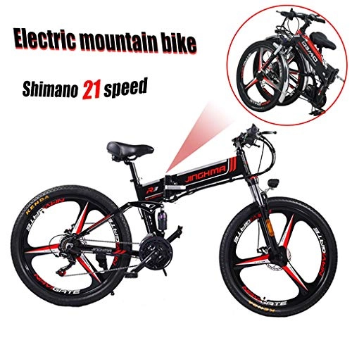 Electric Bike : ZJGZDCP 48V 350W City Commute Electric Mountain Bike Adults Folden Electric Bicycles Snow 350W Motor With 21 Speed Electric Bicycle Removable Battery (Color : Black)
