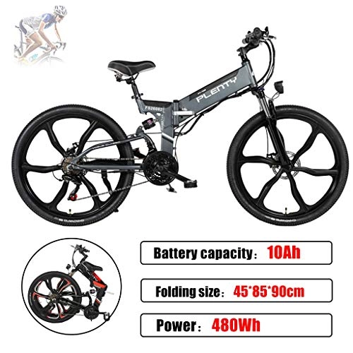 Electric Bike : ZJGZDCP 48V Mountain Electric Bikes For Adult 480W Urban Electric Bike Adults Removable Battery Shimano 7-Speed Gear Shifts Mountain Electric Bicycle(black) (Color : Grey)