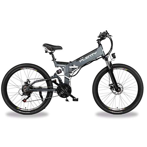 Electric Bike : ZJGZDCP Adult Folding Electric Bicycles Aluminium 26inch Ebike 48V 350W 10AH Lithium Battery Dual Disc Brakes Three Riding Modes with LED Bike Light (Color : GRAY, Size : 12.8AH-614WH)