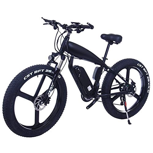 Electric Bike : ZJGZDCP Electric Mountain Bike 26inch Fat Tire E-Bike 21 / 2427 Speeds Beach Cruiser Sports MTB Bicycles Snow Bike Lithium Battery Disc Brakes (Color : 10Ah, Size : Black-B)