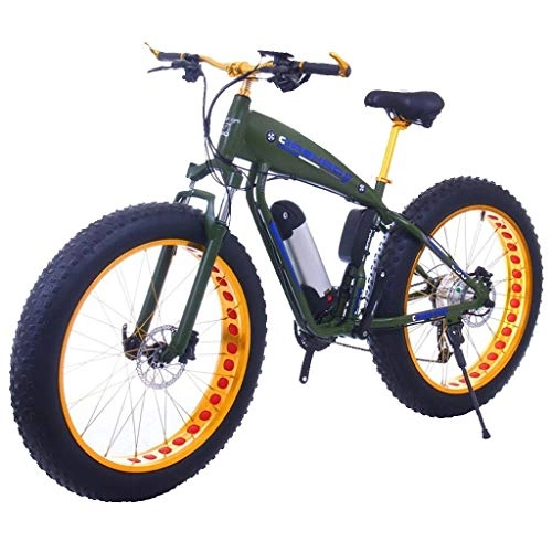 Electric Bike : ZJGZDCP Fat Tire Electric Bicycle 48V 10Ah Lithium Battery with Shock Absorption System 26inch 21speed Adult Snow Mountain E-bikes Disc Brakes (Color : 10Ah, Size : ArmyGreen)