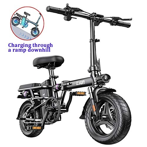 Electric Bike : ZJGZDCP Folding Electric Bike Multiple Hydraulic Shock Absorbers Adults E-bikes Ultra-light Aluminum Alloy Bicycle 48V Lithium-Ion Battery With 3 Riding Modes (Color : Black, Size : Endurance 100km)