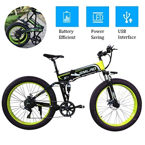 Electric Bike : ZJGZDCP Folding Electric Bikes with 350W Motor 48V 14Ah Detachable Li-ion Battery 26inch Wide Tire Electric Bicycle with LCD Display and USB Interface (Color : GREEN, Size : 48V-14Ah)