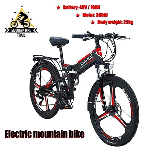 Electric Bike : ZJGZDCP Folding Electric Mountain Bicycle With Removable Lithium-Ion Battery (48V 10.4AH 350W) Full Suspension Electric Mountain Bike City Commute E-Bike (Color : Black)
