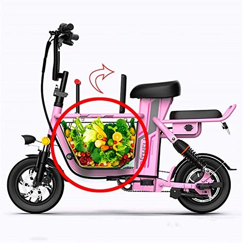 Electric Bike : ZJZ 12" Fat Tire Folding Electric Bike Folding Beach Snow Bicycle bike with Storage Basket 350w 48v 11ah Removable Lithium Battery Moped Mountain Bicycles, Pink