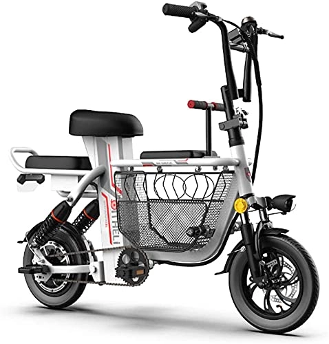 Electric Bike : ZJZ 12" Fat Tire Folding Electric Bike Folding Beach Snow Bicycle bike with Storage Basket 350w 48v 11ah Removable Lithium Battery Moped Mountain Bicycles, White