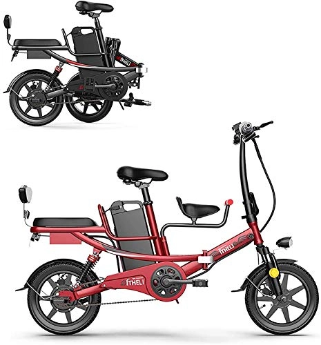 Electric Bike : ZJZ 14" Folding Electric Bike for Adults, 400W Electric Bicycle, Commute bike, Removable Lithium Battery 48V, Red, 8AH