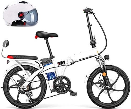 Electric Bike : ZJZ 20" Foldaway, 48V City Electric Bike, 250W Assisted Electric Bicycle Sport Mountain Bicycle 7 Shifting System with Removable Lithium Battery, White