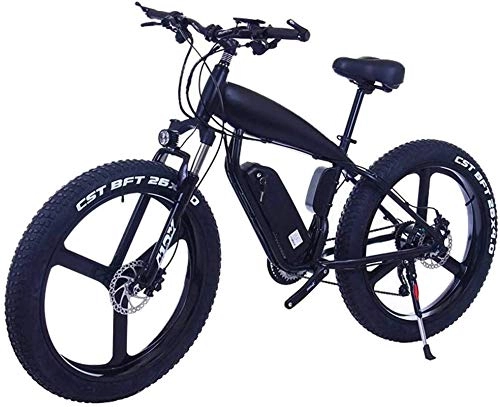 Electric Bike : ZJZ 26 Inch 21 / 24 / 27 Speed Electric Mountain Bikes With 4.0" Fat Snow Bicycles Dual Disc Brakes Brakes Beach Cruiser Men Sports E-bikes (Color : 10Ah, Size : Black-B)