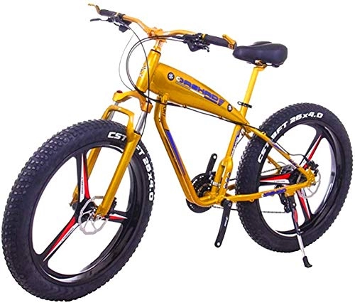 Electric Bike : ZJZ 26 Inch 21 / 24 / 27 Speed Electric Mountain Bikes With 4.0" Fat Snow Bicycles Dual Disc Brakes Brakes Beach Cruiser Men Sports E-bikes (Color : 10Ah, Size : Gold)