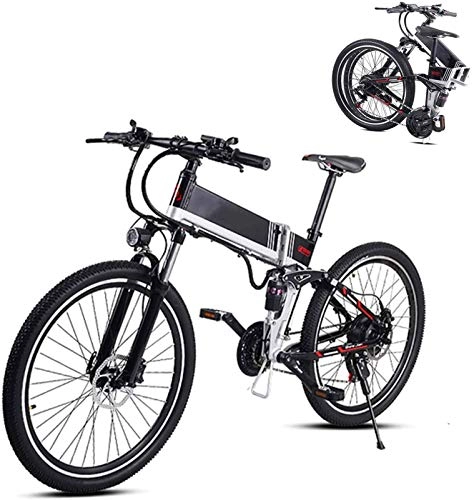 Electric Bike : ZJZ Bikes, 26 In Folding Electric Mountain Bike with 48V 350W Lithium Battery Aluminum Alloy Electric E-bike with Hide Battery and Front and Rear Shock Electric Bicycle for Unisex