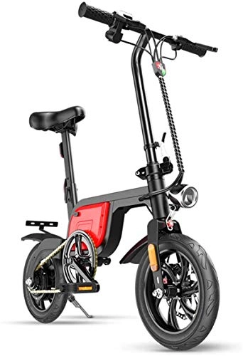 Electric Bike : ZJZ Bikes, Electric Mountain Bike 12'' Electric Bicycle 250w with Removable 36v 10.4ah Lithium-ion Battery 25km / h Front and Rear Disc Brakes Can Bear 120kg 3 Modes Folding Bicycle for Adults, Red