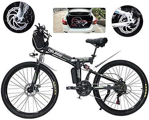 Electric Bike : ZJZ E-Bike Folding Electric Mountain Bike, 500W Snow Bikes, 21 Speed 3 Mode LCD Display for Adult Full Suspension 26" Wheels Electric Bicycle for City Commuting Outdoor Cycling