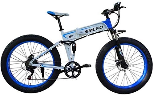 Electric Bike : ZJZ Electric Bicycle Folding Mountain Power-Assisted Snowmobile Suitable for Outdoor Sports 48V350W Lithium Battery, Blue, 36V10AH