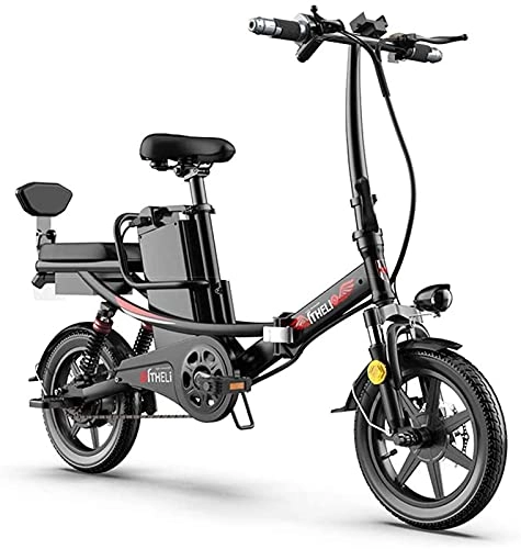 Electric Bike : ZJZ Electric Bike Electric Folding E-Bike 14-Inch Tires Folding Bicycle Adjustable Height Portable with LED Front Light Easy To Store in Caravan Motor Home Silent Motor E-Bike for Cycling