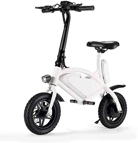 Electric Bike : ZJZ Fast Electric Bikes for Adults Folding Bike with 250W Motor 12 Inch Wheel Max Speed 25 km / h Electric Scooter for Adults Commuters Portable Travel Battery Car (Color : White)